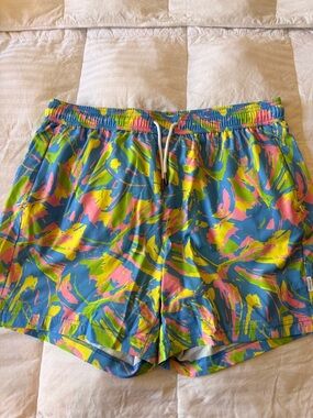 Men's Blue Neon Abstract Swim Trunks